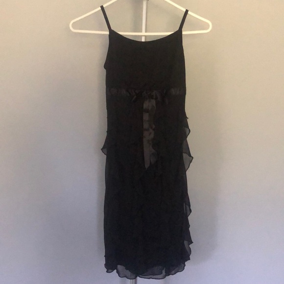 Iz Byer California Black Spaghetti Strap Dressy Dress w/ Ruffle Front in Size 10 - Picture 1 of 8